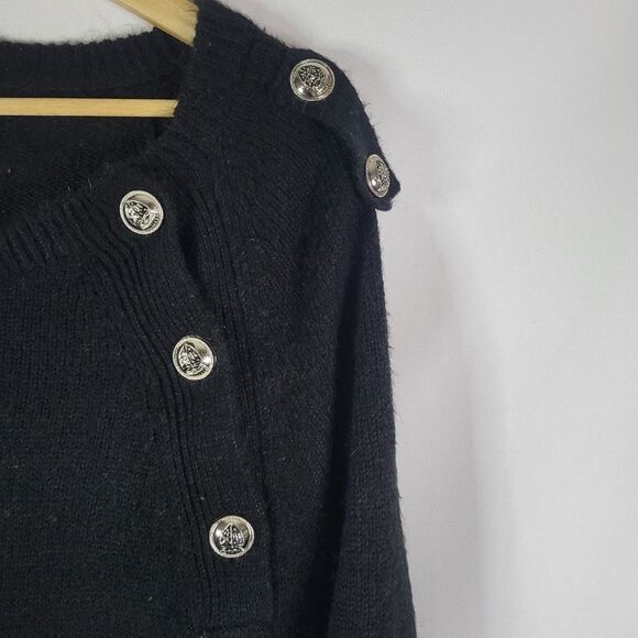 Irish Dunnes Stores Black Poncho with Silver Crest Buttons - Picture 3 of 7